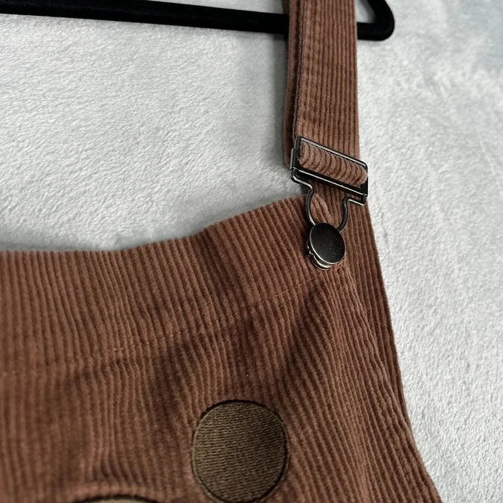 Hot Topic‎ Brown Corduroy Bear Pinafore Overall Dress Skater Skirt Womens Large